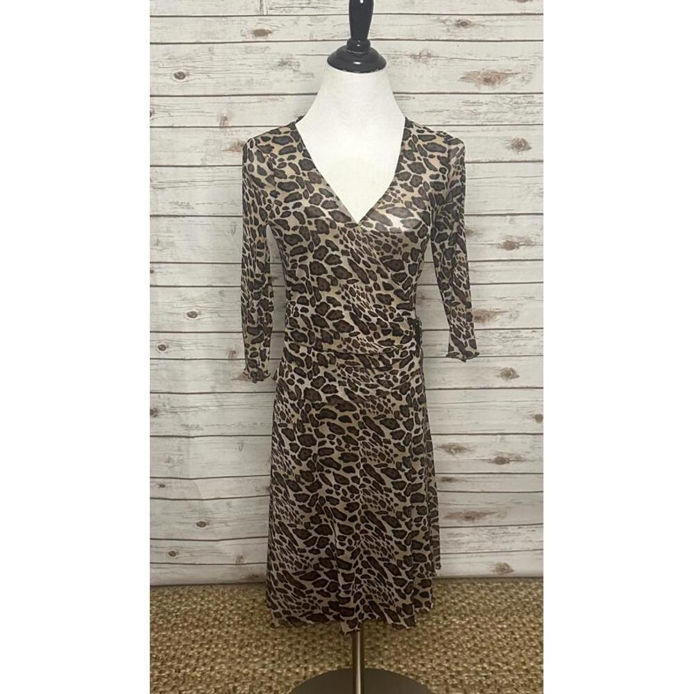 BCBG MaxAzria Y2K mob wife Michael animal-print mesh wrap dress Size XS